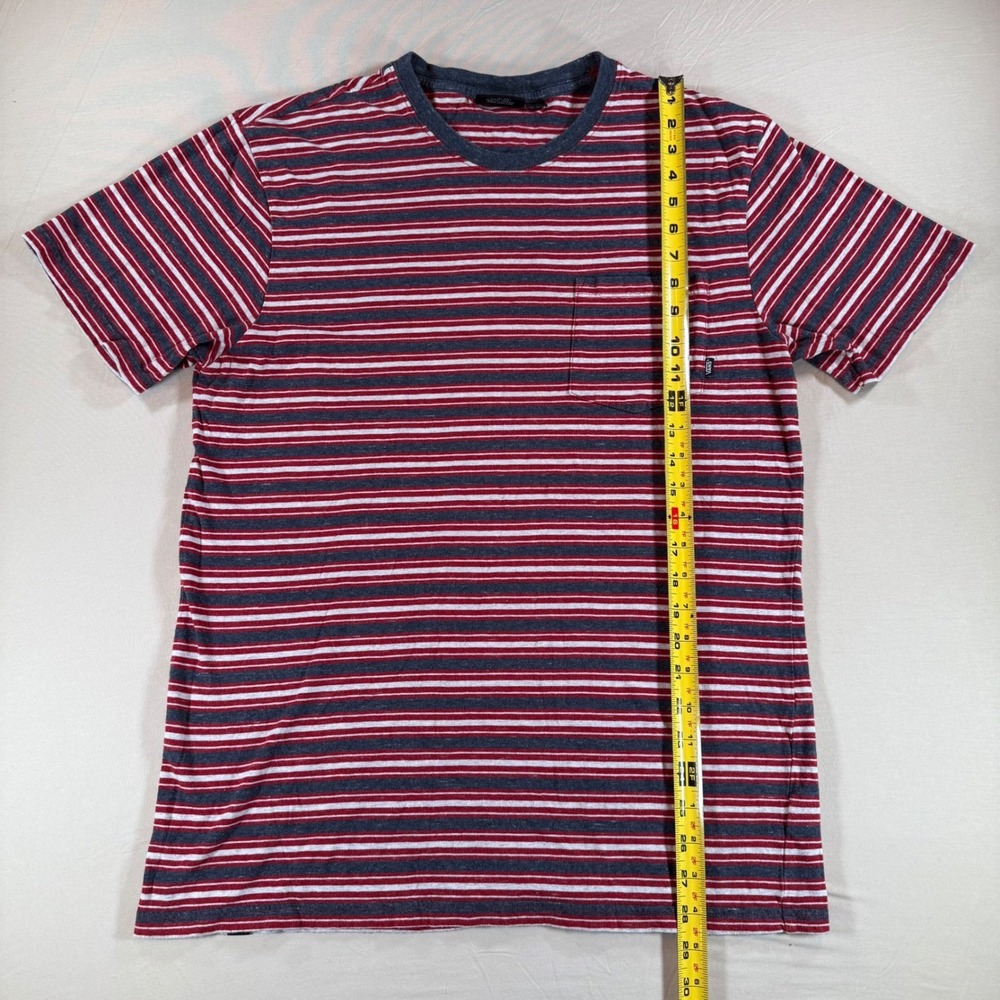 Vans Striped T Shirt Mens Size L Short Sleeve Pocket Tee Burgundy Gray White - Picture 5 of 6